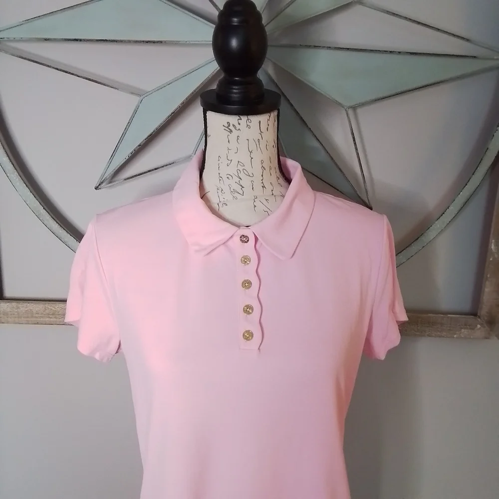 Lilly Pulitzer Luxletic Frida Scallop Polo Conch Shell Pink - L - Picture 9 of 16